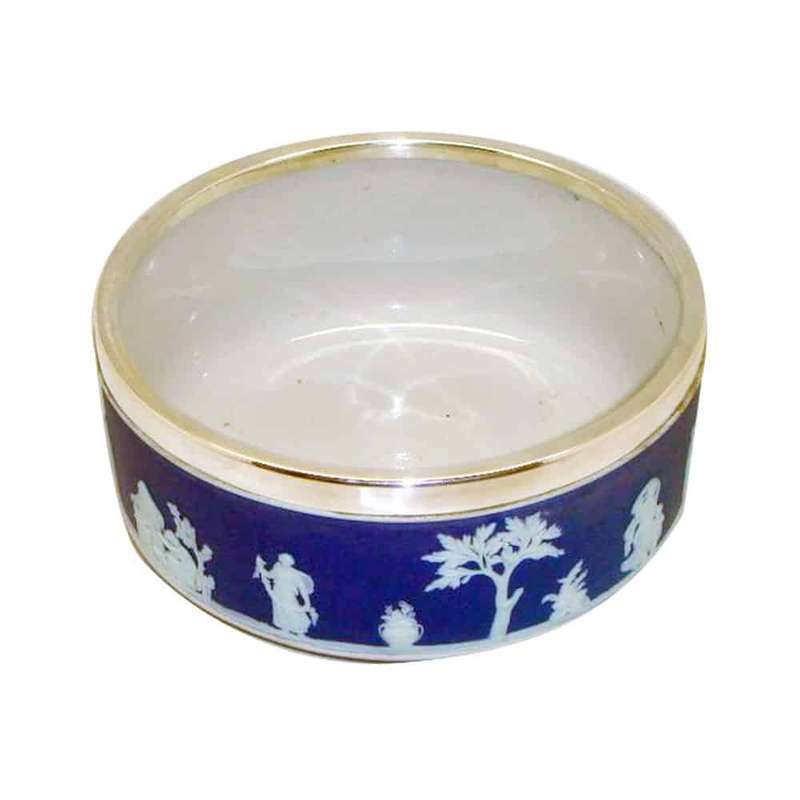 Wedgwood Cobalt Blue Jasperware Silver Plated Rim Maidens Bowl