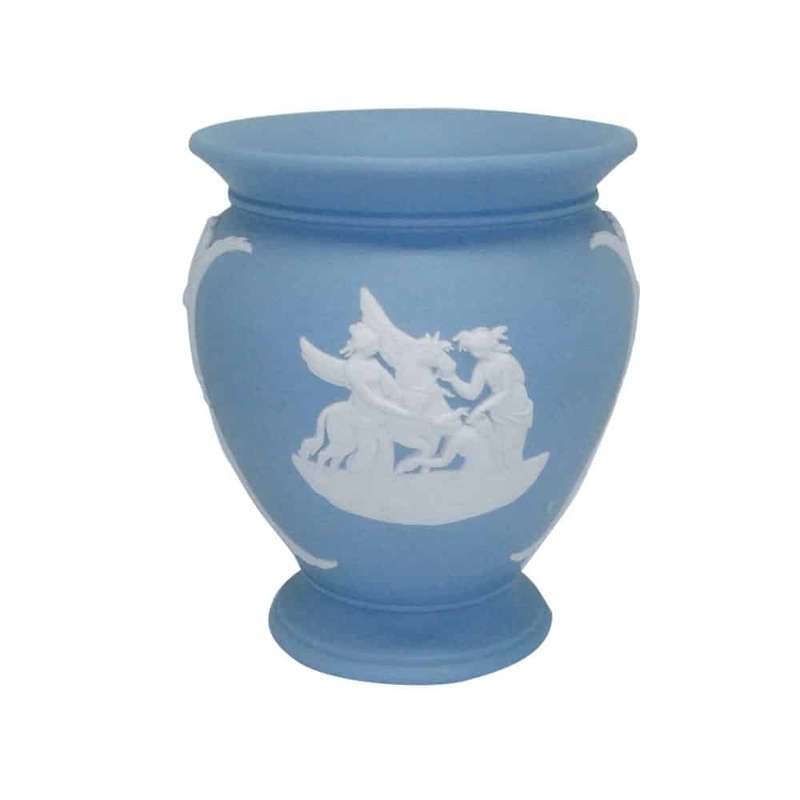 Wedgwood Light Blue Jasperware Vase Seated Angel