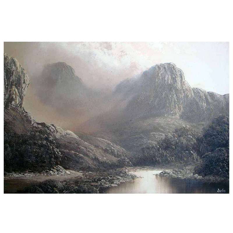 Mountain River Scene Signed Zeelig