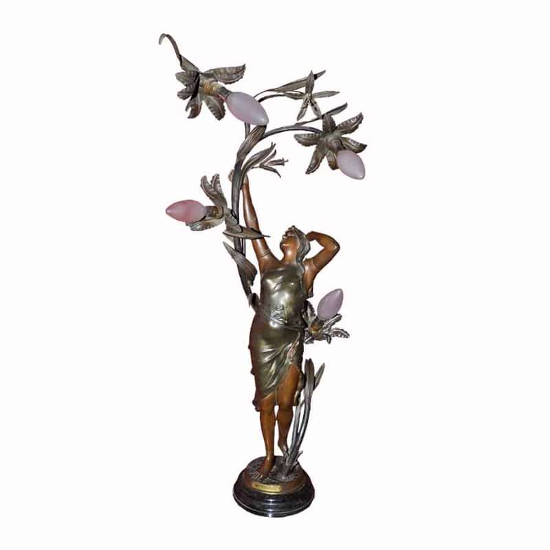 Art Nouveau Floral Maiden Spelter Lamp