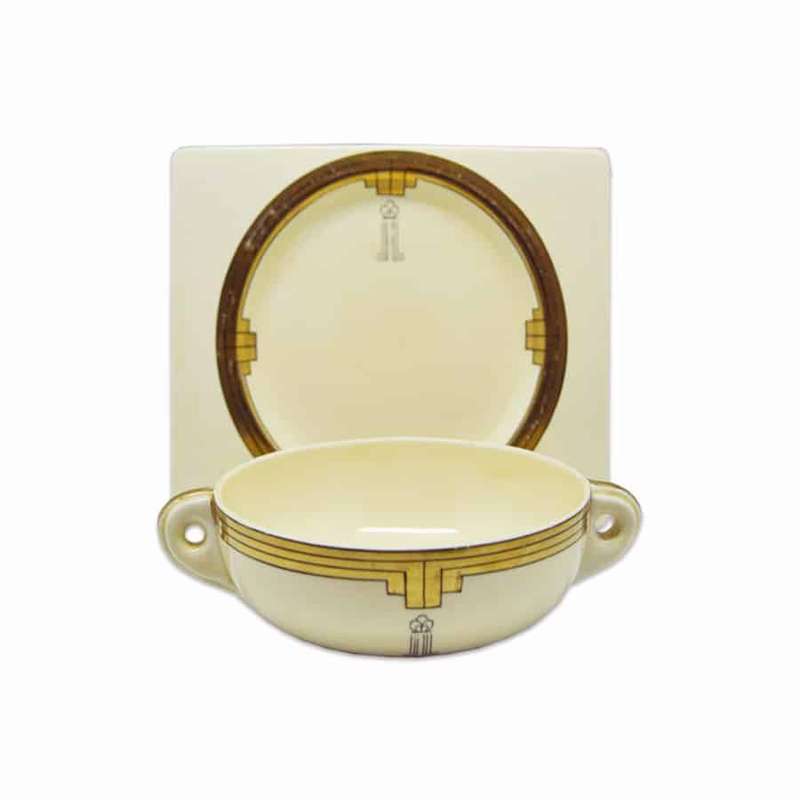 Clarice Cliff Biarritz Pattern Soup Coupe and Saucer