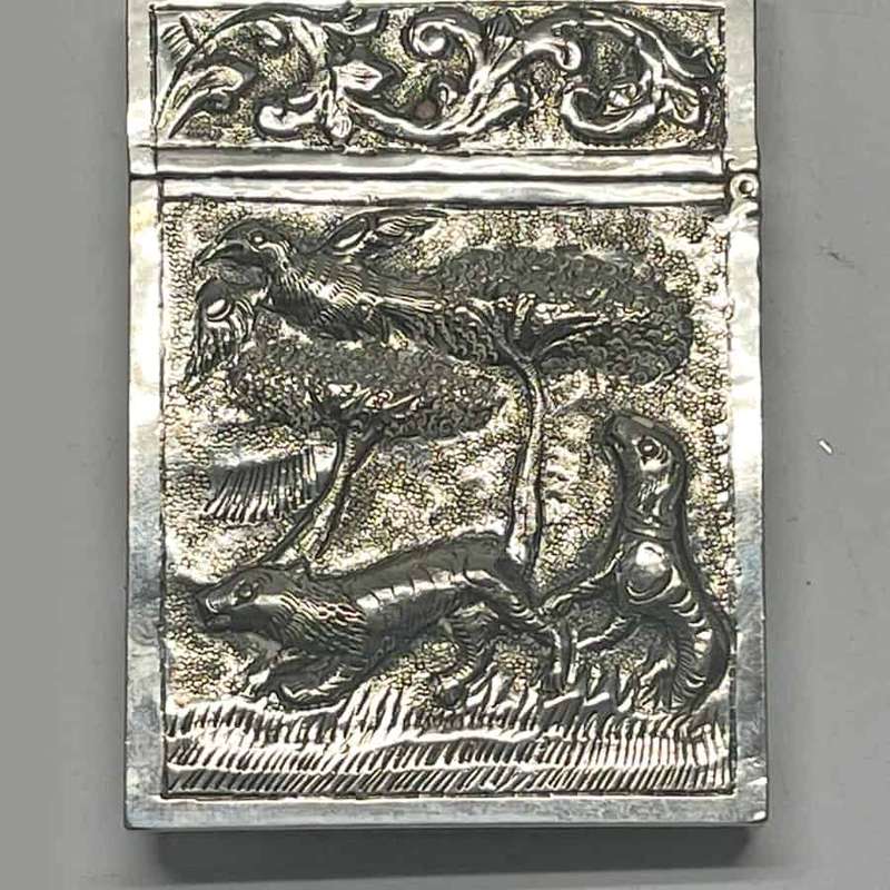 Indian Silver Card Case Animals In Relief