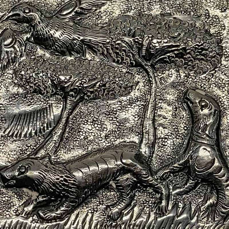 Indian Silver Card Case Animals In Relief