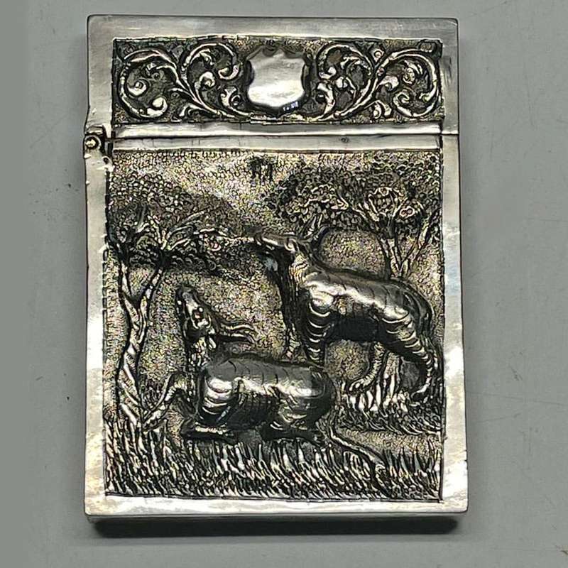 Indian Silver Card Case Animals In Relief