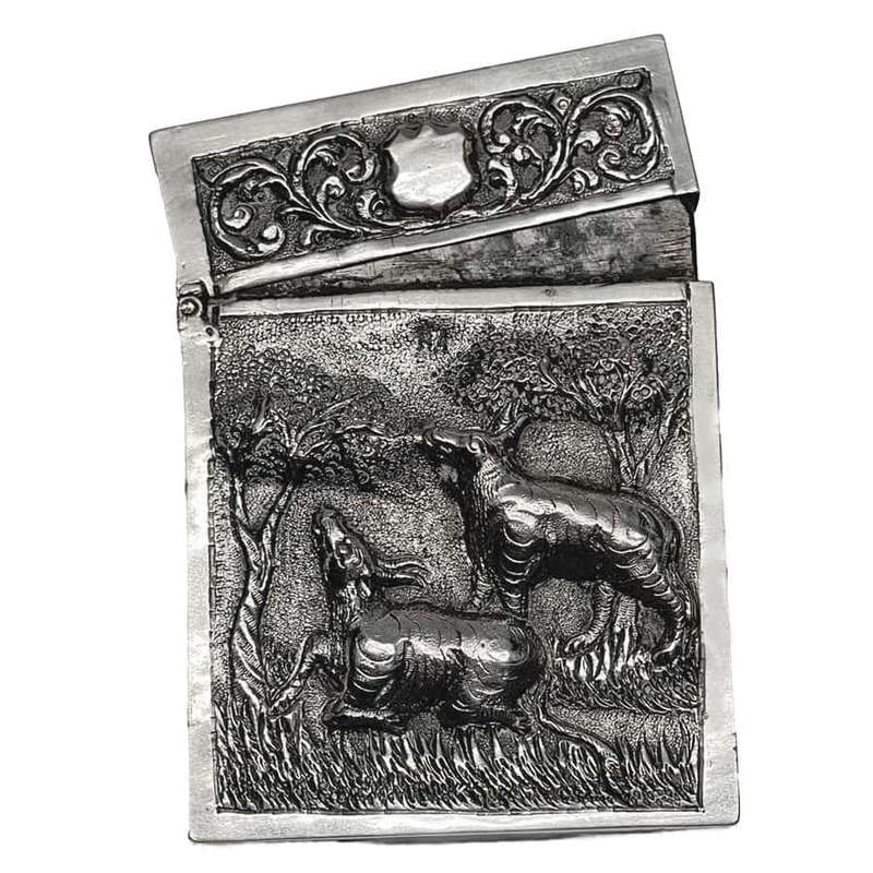 Indian Silver Card Case Animals In Relief