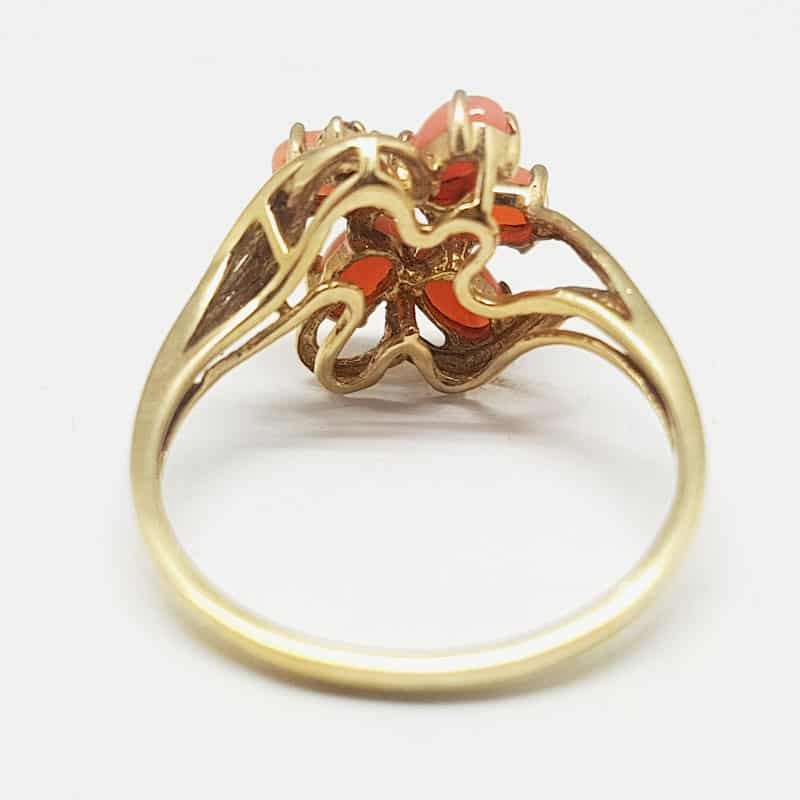 9ct Gold Daisy Coral and Diamond Ring