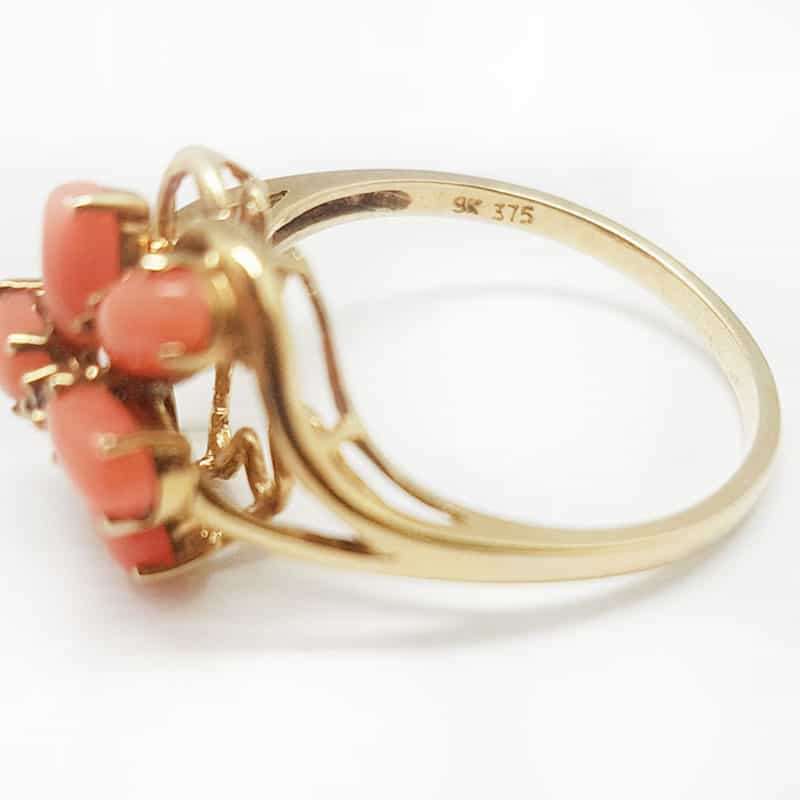 9ct Gold Daisy Coral and Diamond Ring