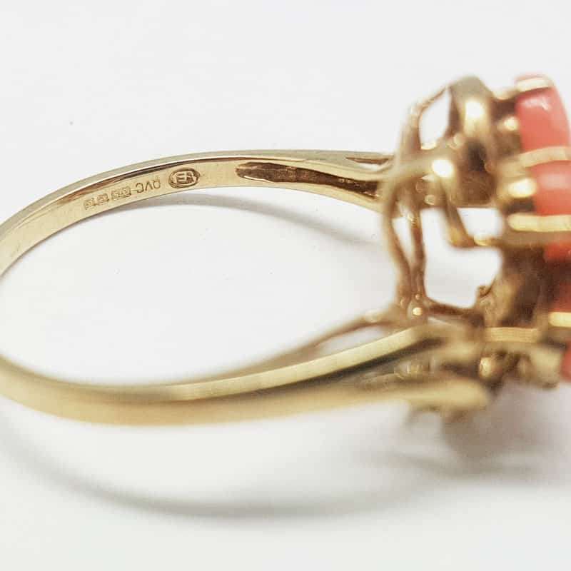 9ct Gold Daisy Coral and Diamond Ring