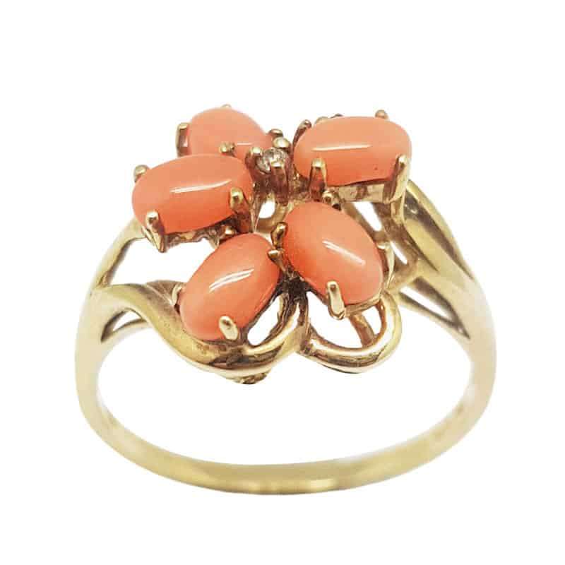 9ct Gold Daisy Coral and Diamond Ring