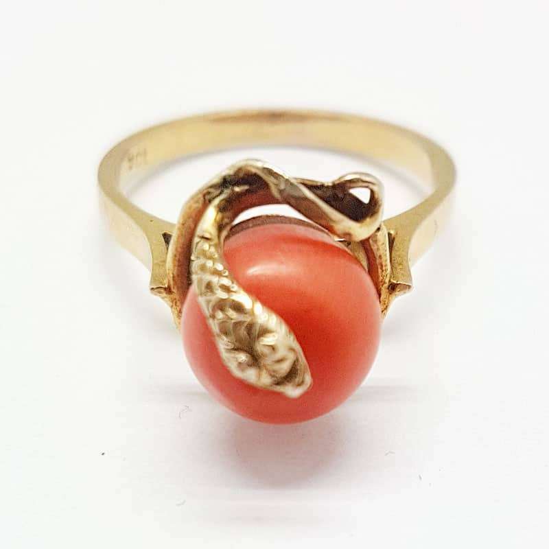 9ct Gold and Coral Snake Ring