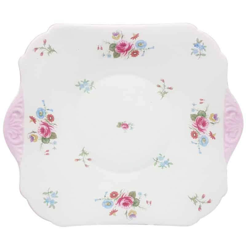 Shelley Pink Flower Cake Plate