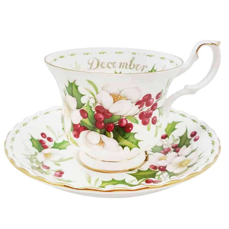 Royal Albert December Christmas Rose Flower of the Month Tea Duo