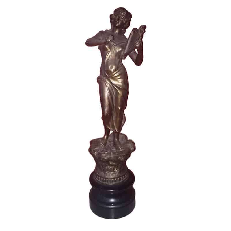 Decorative Spelter Figurine of a Maiden Musician On A Ebonised Plinth Measuring 42 cm in Height