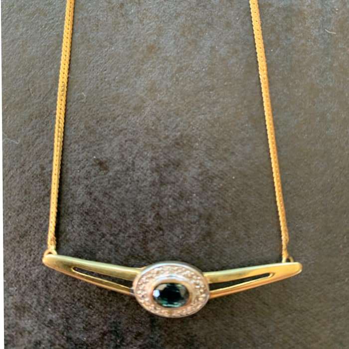 14 Carat Gold Necklace With Semi  Precious Blue Stone