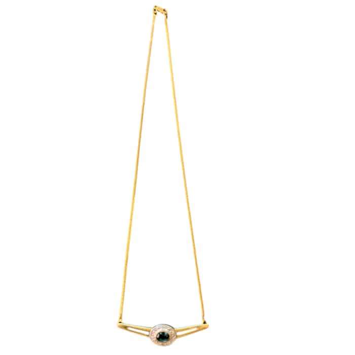 14 Carat Gold Necklace With Semi  Precious Blue Stone