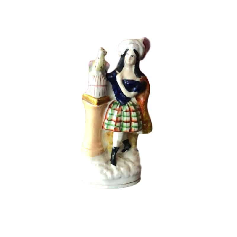 Staffordshire Flat Back Lady With Bird