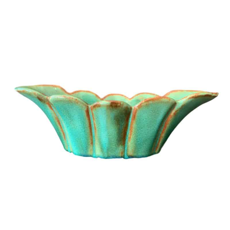 Linnware Scolloped Boat Shaped Green Brown Vase