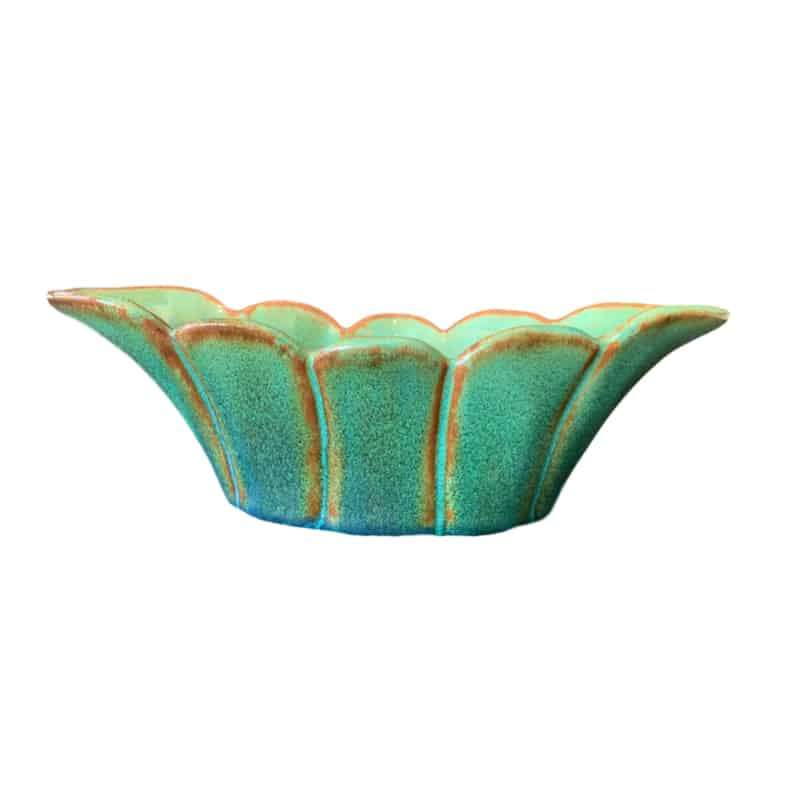 Linnware Scolloped Boat Shaped Green Brown Vase