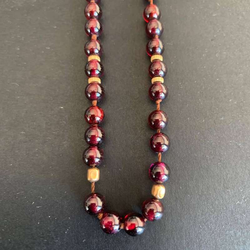 String Of Garnets With 9 Carat Gold Beads