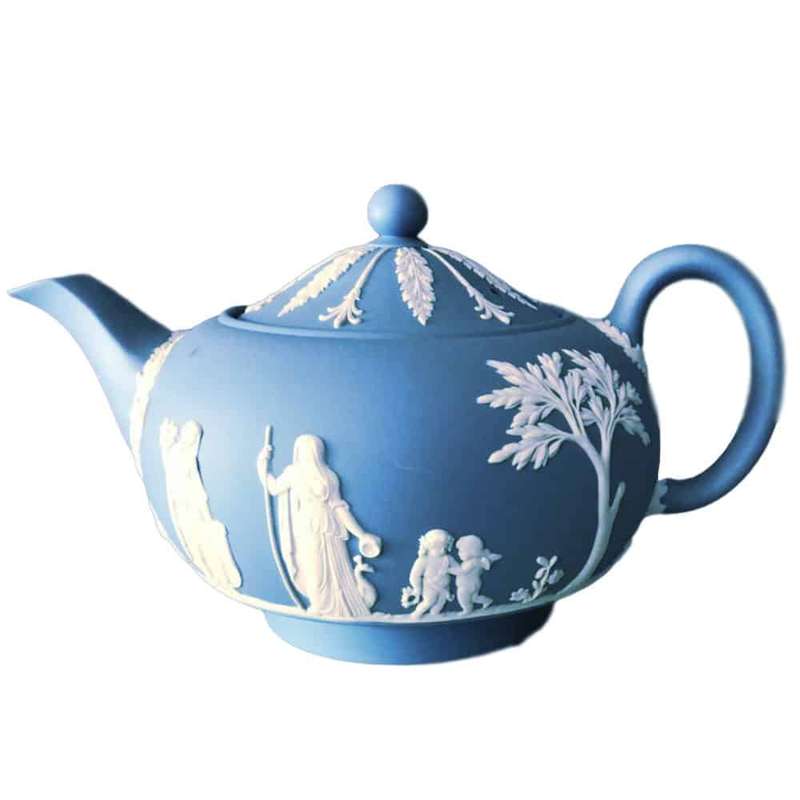 Wedgwood Jasper Ware Tea Pot On Light Blue