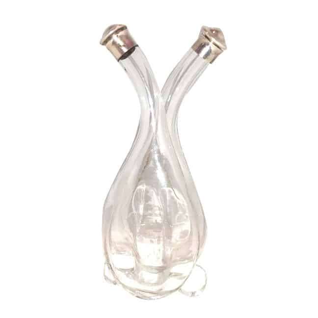 Vinegar and Oil Dispenser Bottle With Silver Mounts