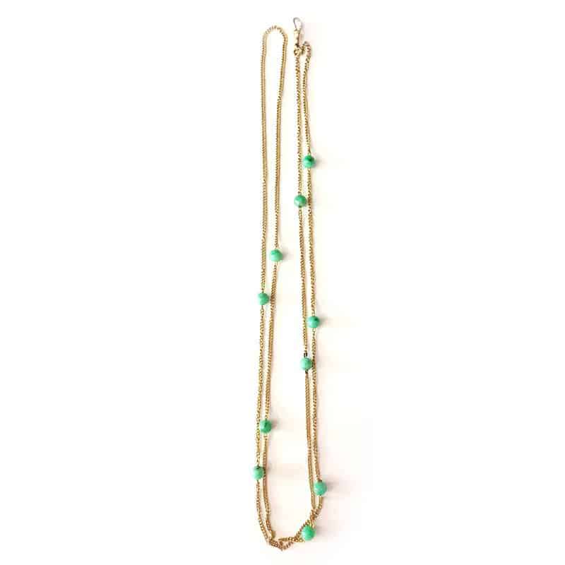 18 Carat Gold Muff Chain With Jade Beads