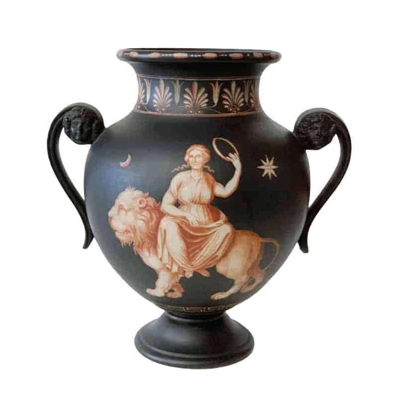 Wedgwood Encaustic Decorated Black Urn Vase