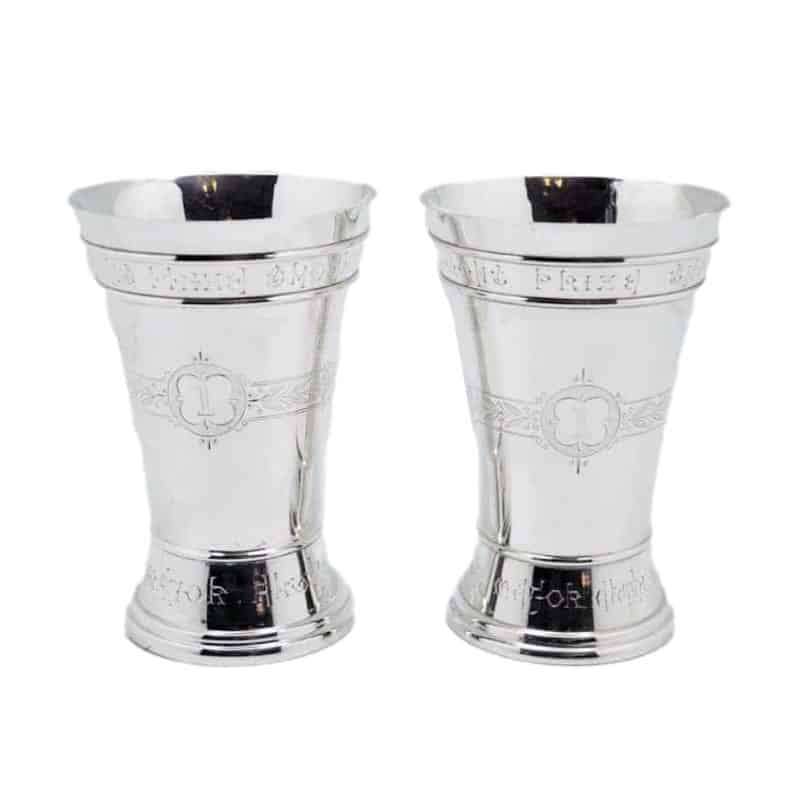 Pair Victorian Silver Beakers Birmingham 1882 Elkington