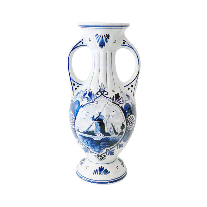 Delft Blue And White Floral Urn Vase