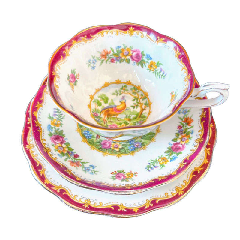 Royal Albert Chelsea Bird Avon Fluted Trio Maroon