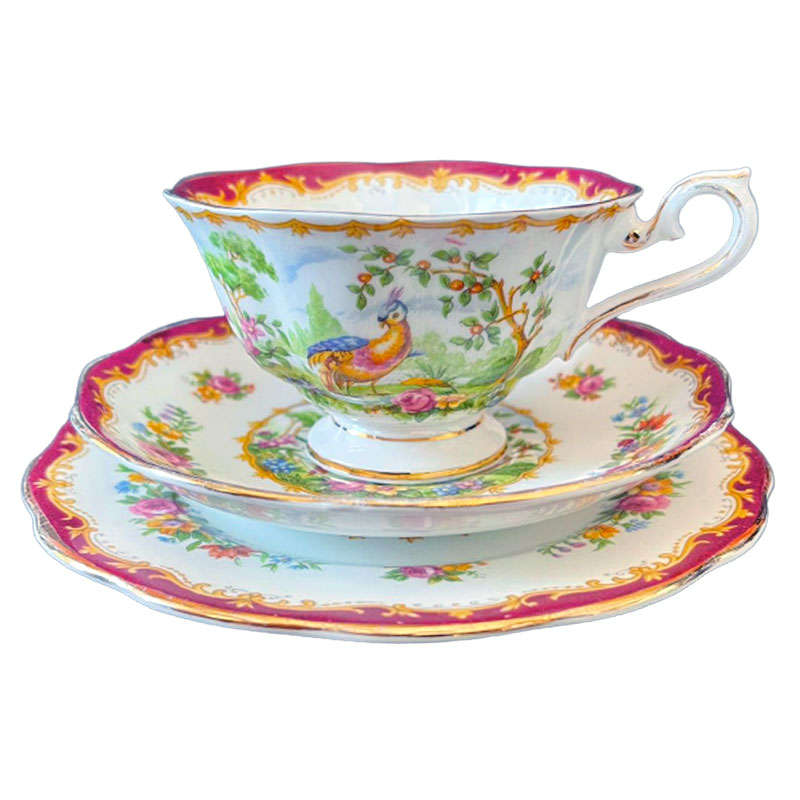Royal Albert Chelsea Bird Avon Fluted Trio Maroon