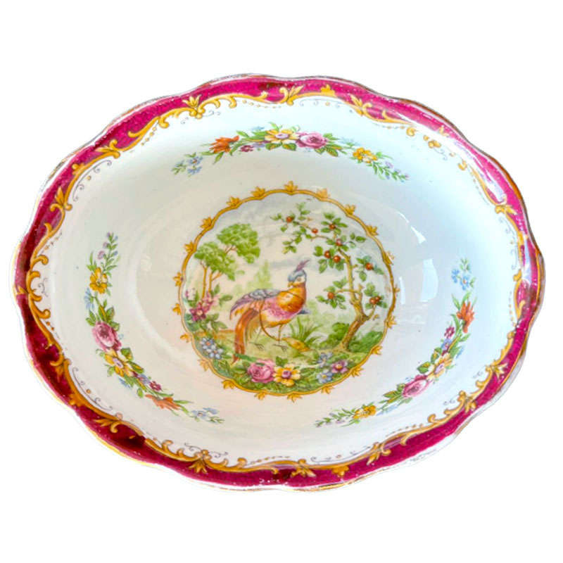 Royal Albert Chelsea Bird Sugar Bowl Maroon Oblong
