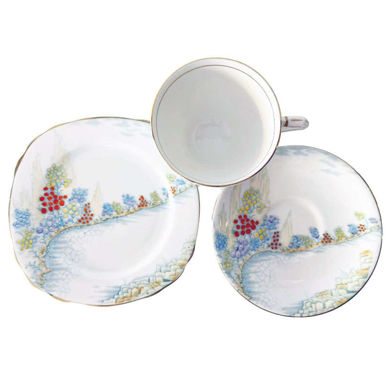 Royal Crown Staffordshire Garden Scene Trio C1930