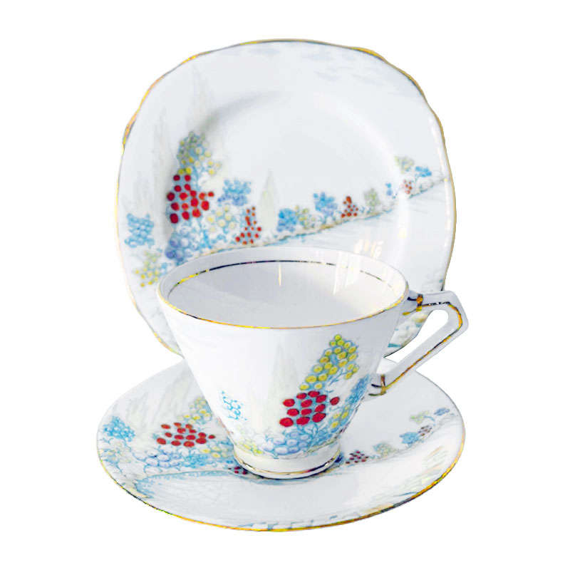 Royal Crown Staffordshire Garden Scene Trio C1930