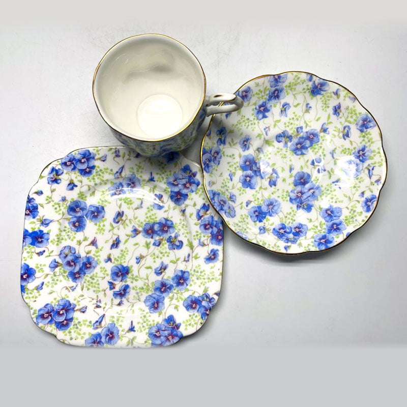 Royal Albert Chintz Blue Pansy Tea Trio