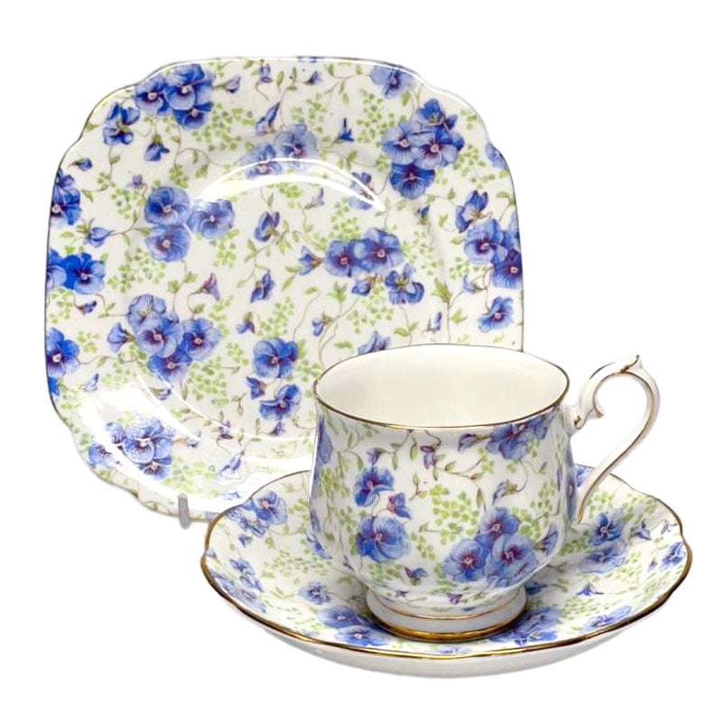 Royal Albert Chintz Blue Pansy Tea Trio