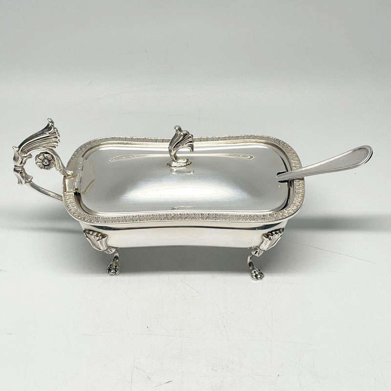 German Silver Caviar Dish With Hinge Lid