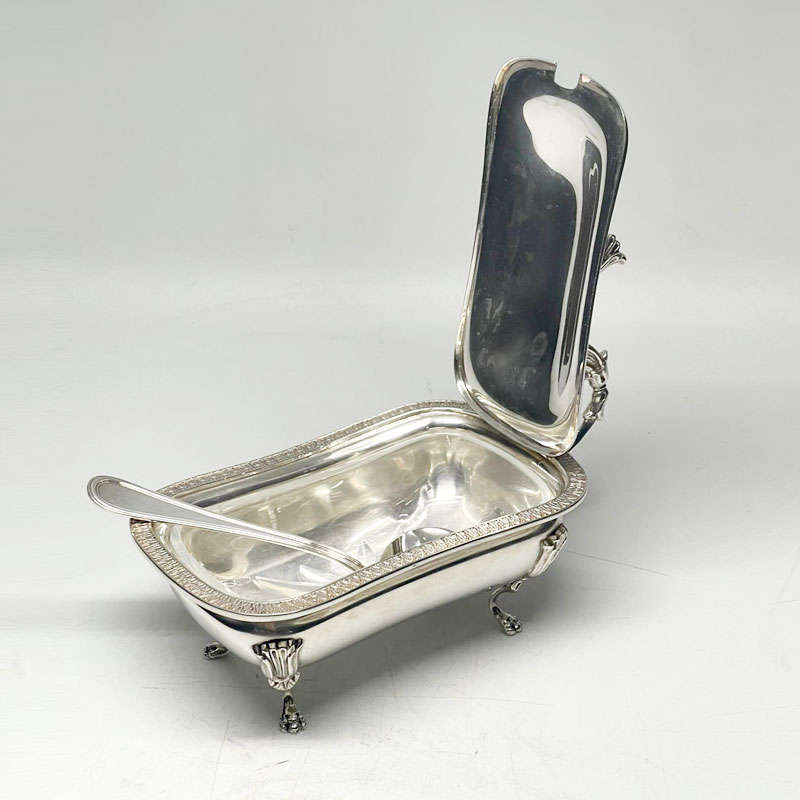 German Silver Caviar Dish With Hinge Lid