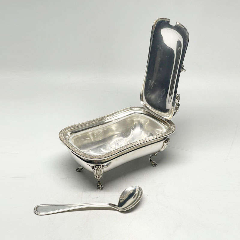 German Silver Caviar Dish With Hinge Lid