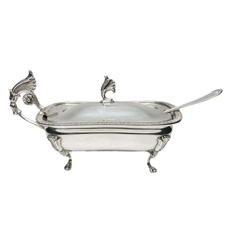 German Silver Caviar Dish With Hinge Lid