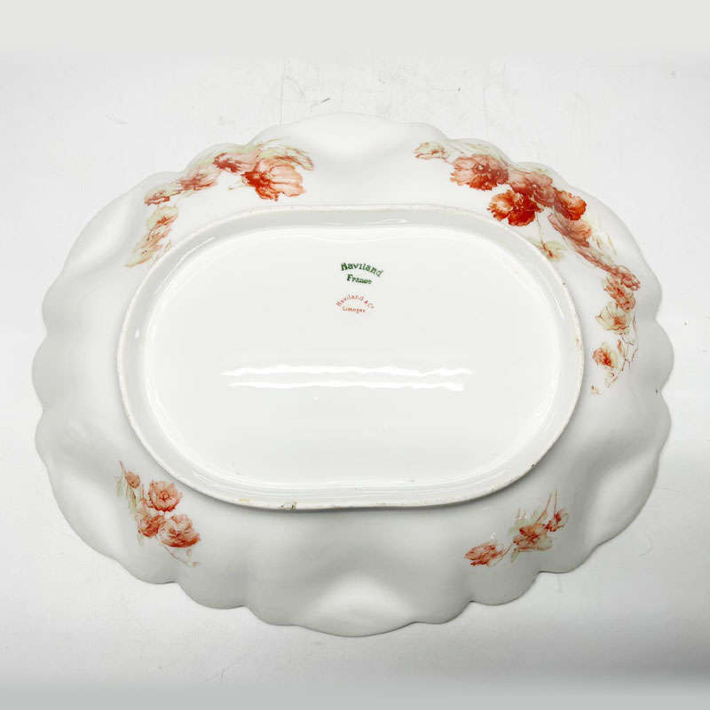 Haviland Limoge Burnt Orange Floral Fluted Bowl