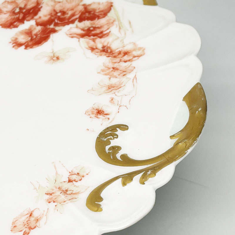 Haviland Limoge Burnt Orange Floral Comporte Cake Stand 1889