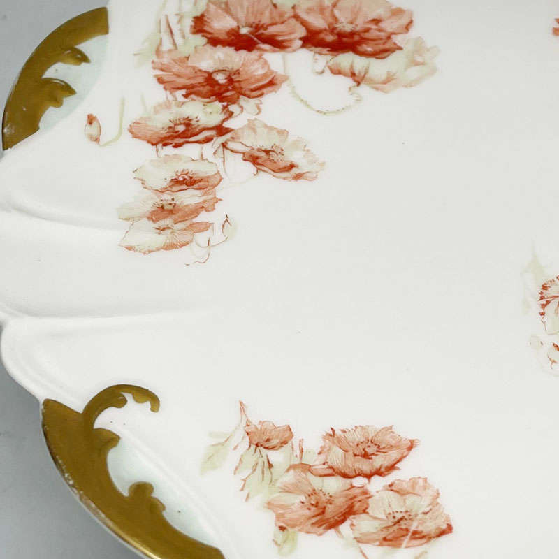Haviland Limoge Burnt Orange Floral Comporte Cake Stand 1889