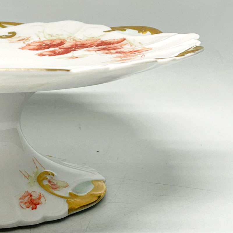 Haviland Limoge Burnt Orange Floral Comporte Cake Stand 1889
