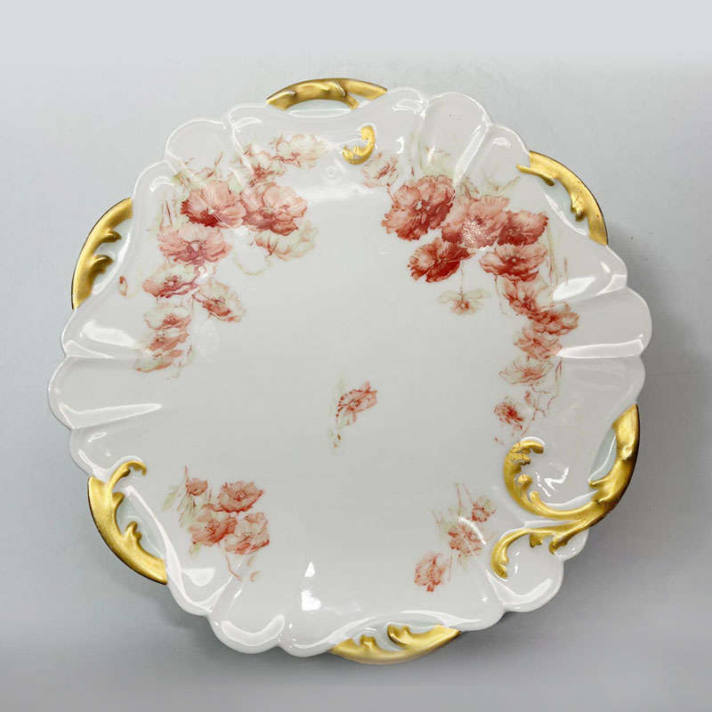 Haviland Limoge Burnt Orange Floral Comporte Cake Stand 1889