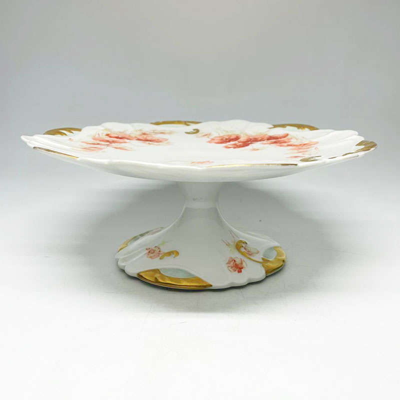 Haviland Limoge Burnt Orange Floral Comporte Cake Stand 1889