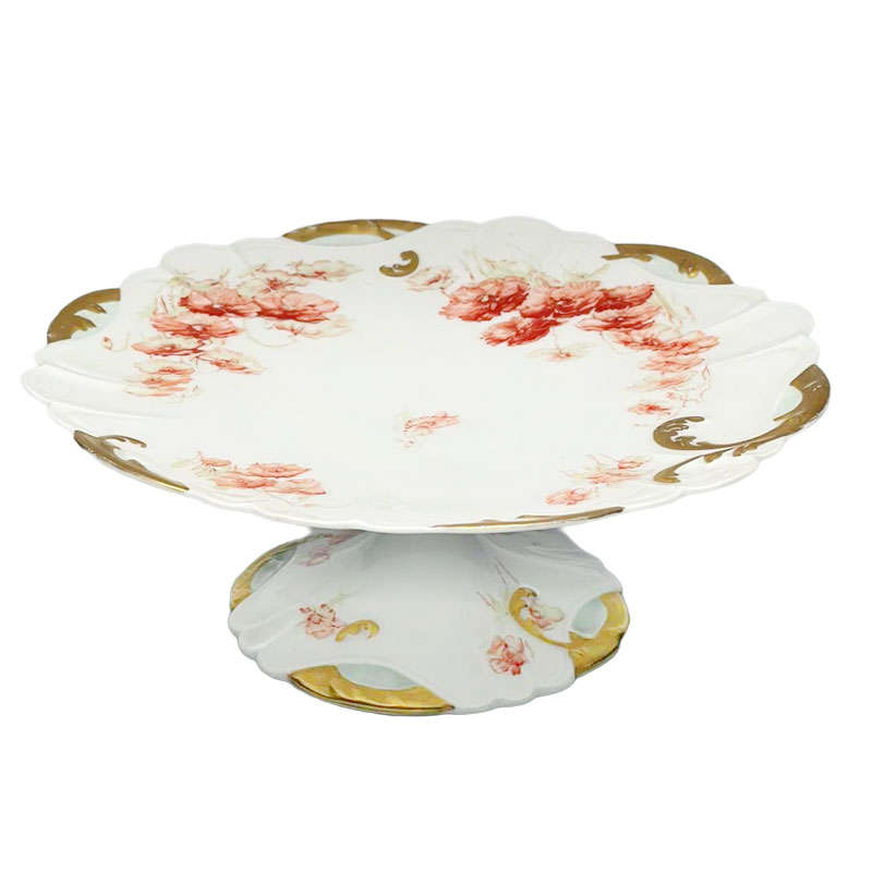 Haviland Limoge Burnt Orange Floral Comporte Cake Stand 1889