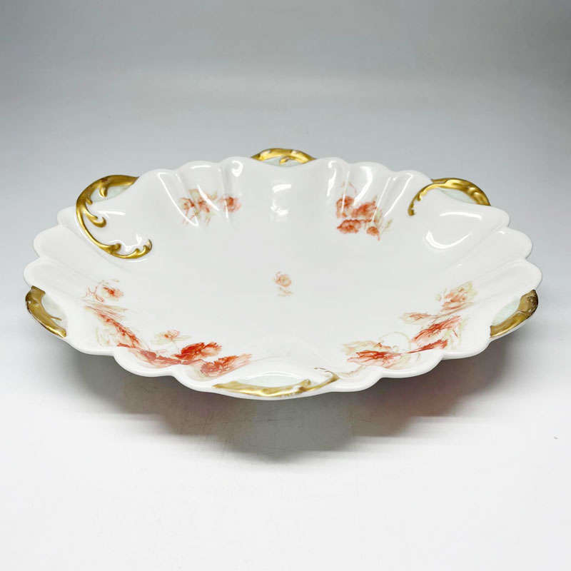 Haviland Limoge Burnt Orange Floral Fluted Bowl