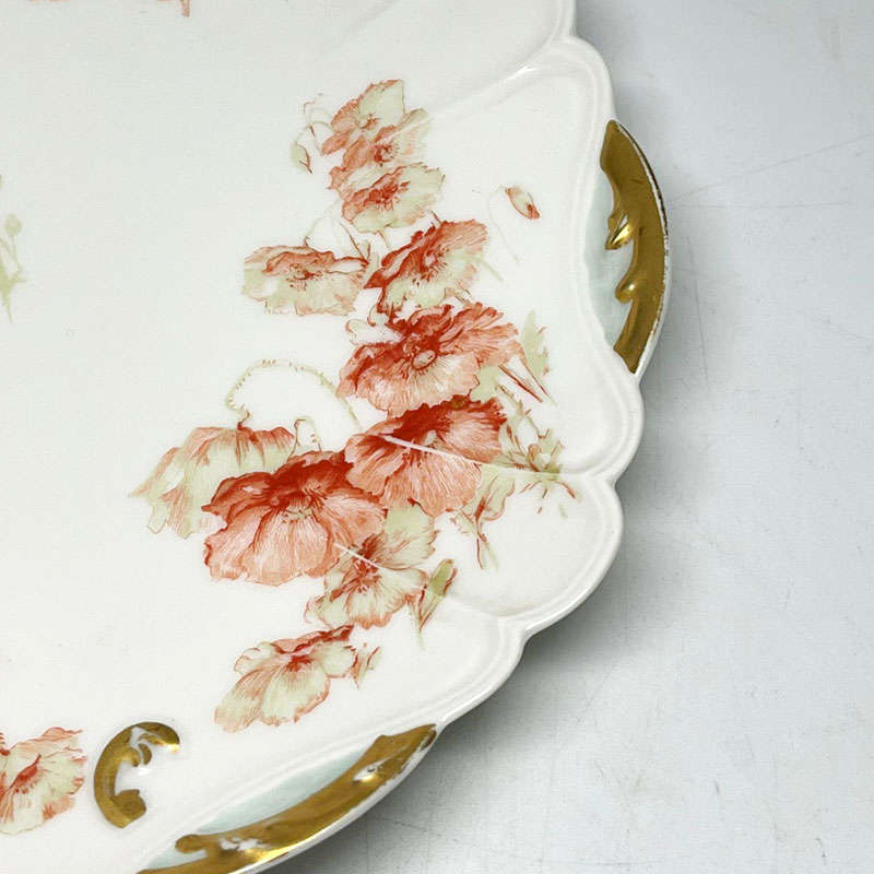 Haviland Limoge Burnt Orange Floral Fluted Bowl