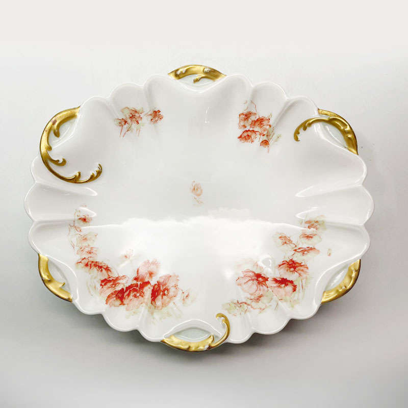 Haviland Limoge Burnt Orange Floral Fluted Bowl